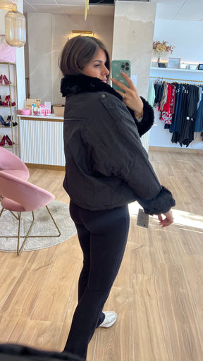 Chaqueta Acolchada Forro Borreguito - Negro Premium