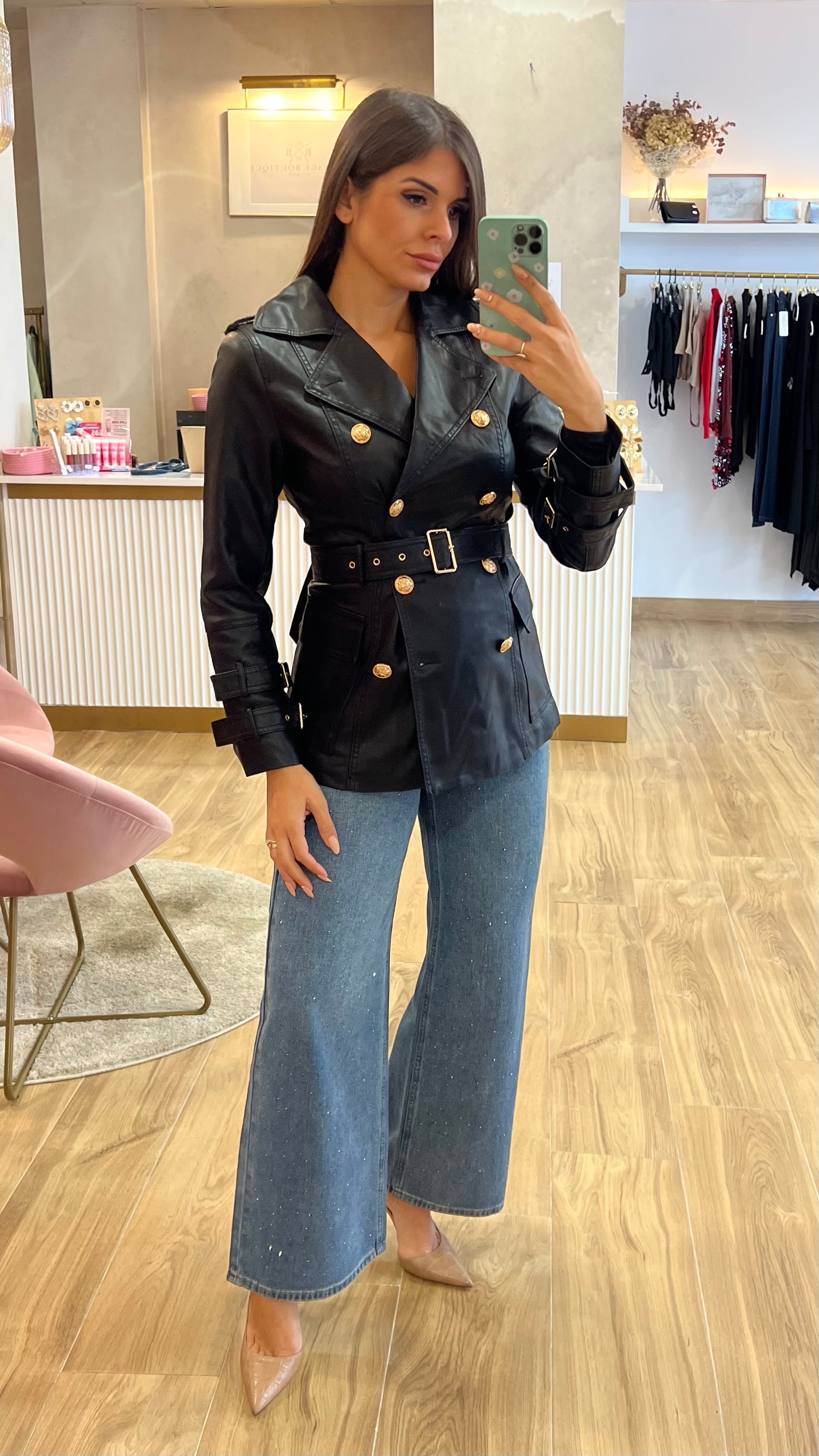 Chaqueta Abotonadura Efecto Piel