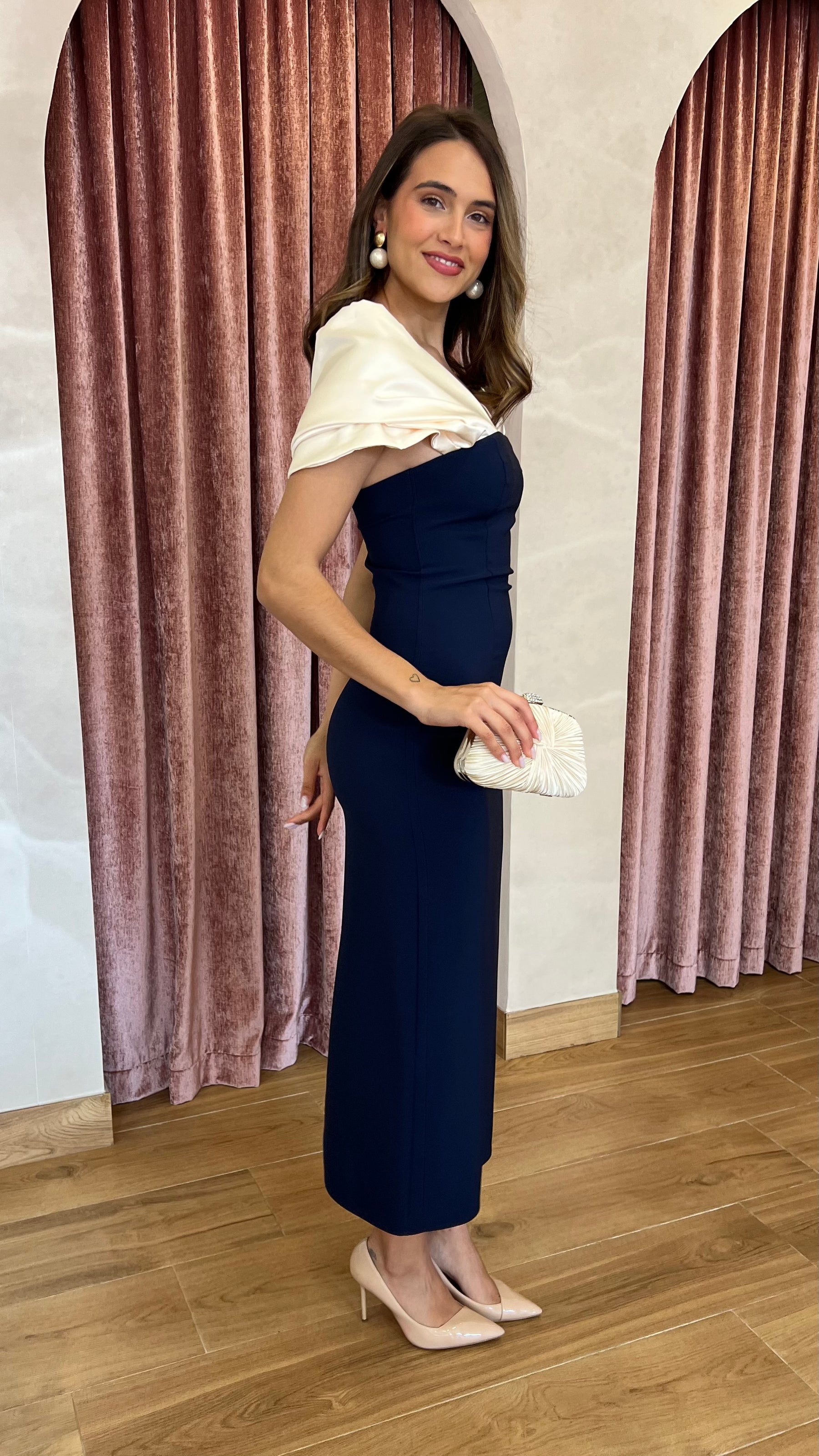 Vestido Escote Bicolor Marino