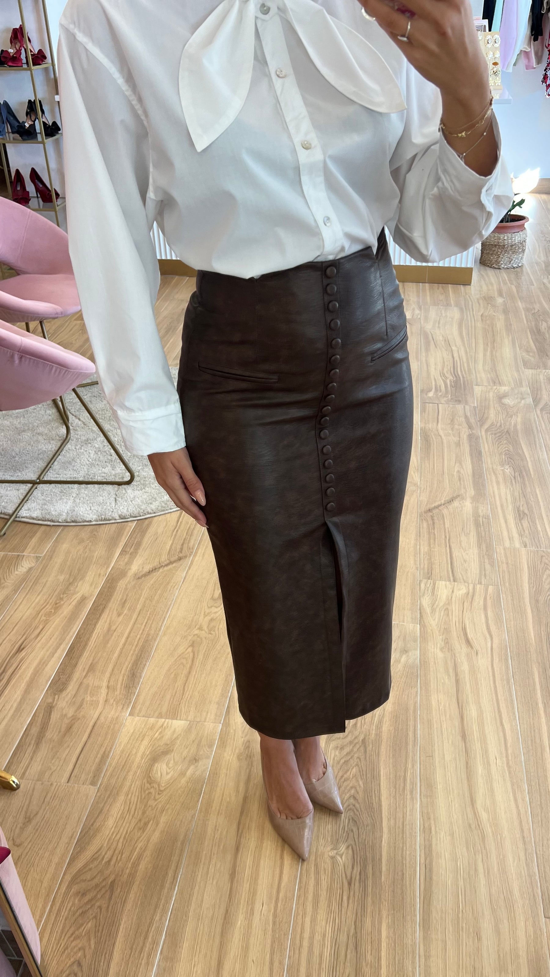 Falda Ecopiel Abotonada