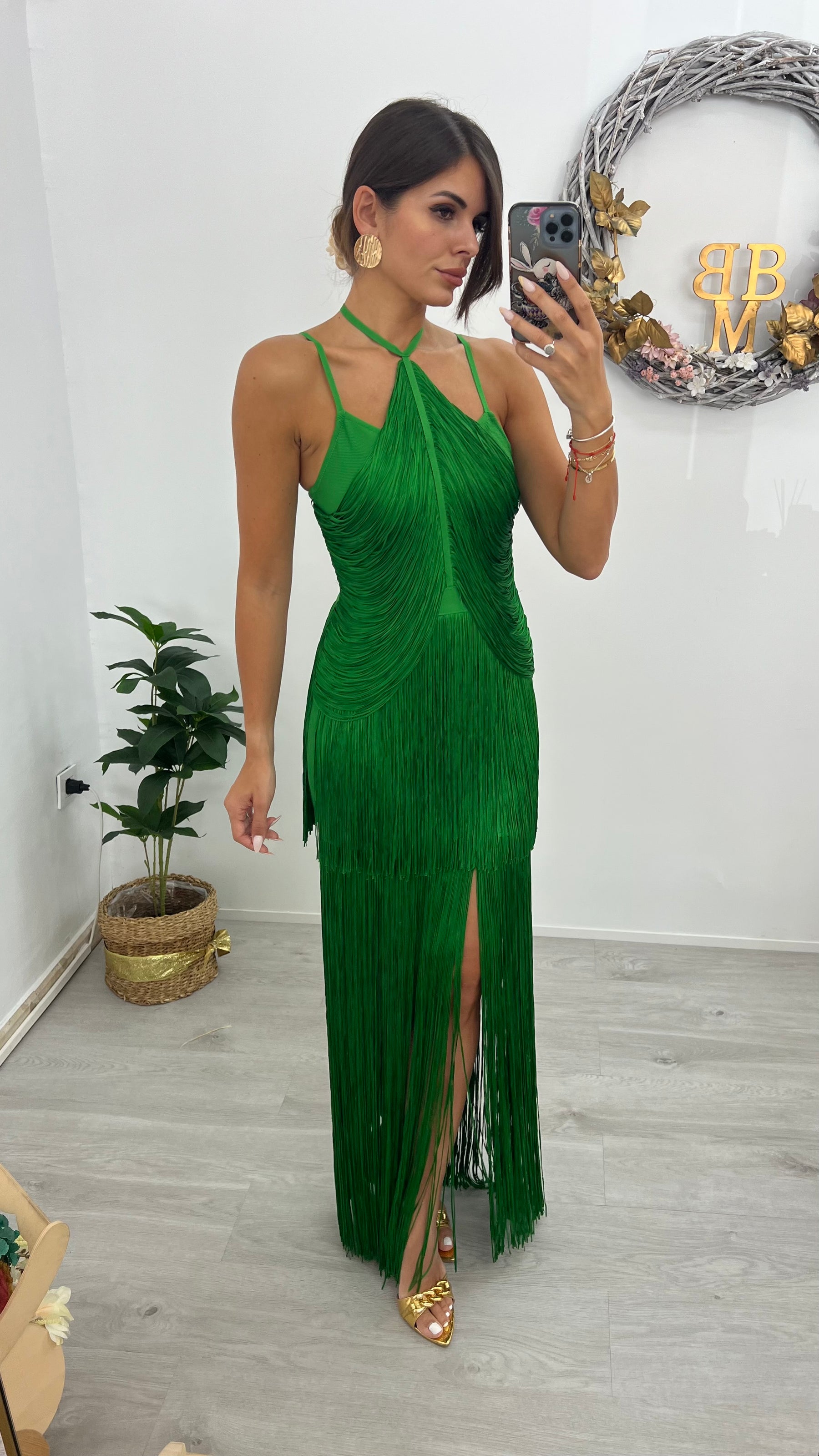 Vestido Bandage Cancún Verde Flecos Edición Limitada