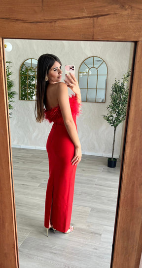Vestido Bandage Silvia Plumas Rojo
