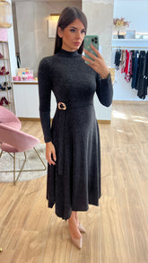 Vestido Midi Punto Premium Manga Larga Gris