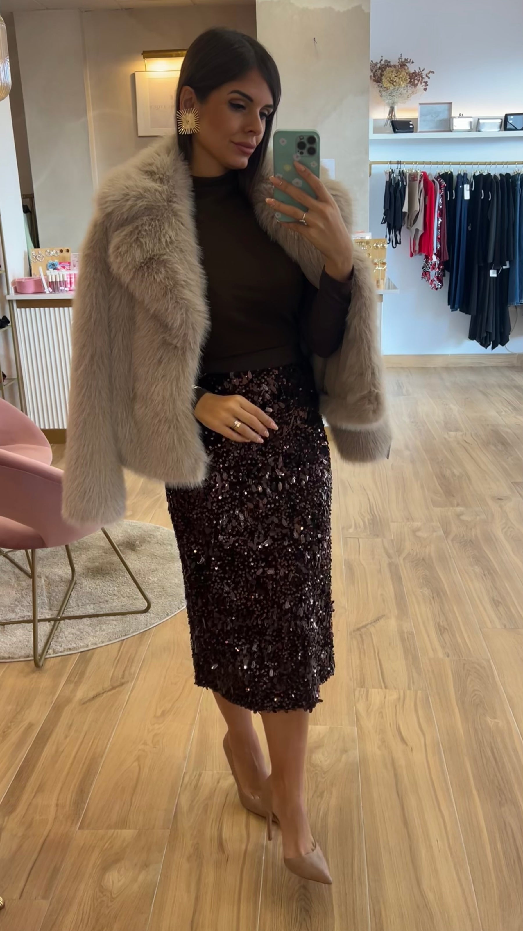 Falda Lentejuelas Marrón