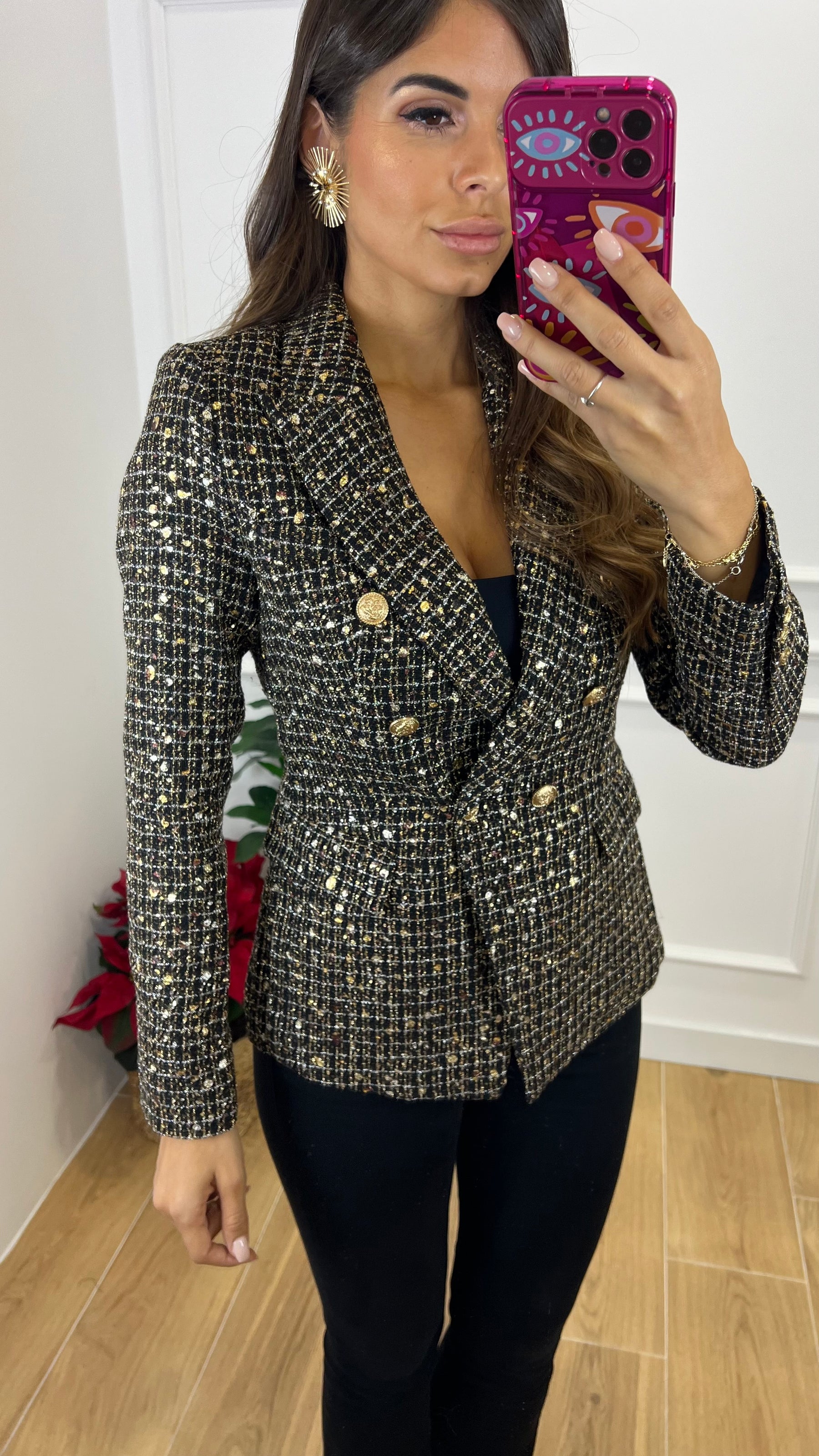 Chaqueta Blazer Negra Tweed