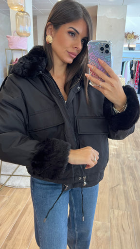 Chaqueta Acolchada Forro Borreguito - Negro Premium