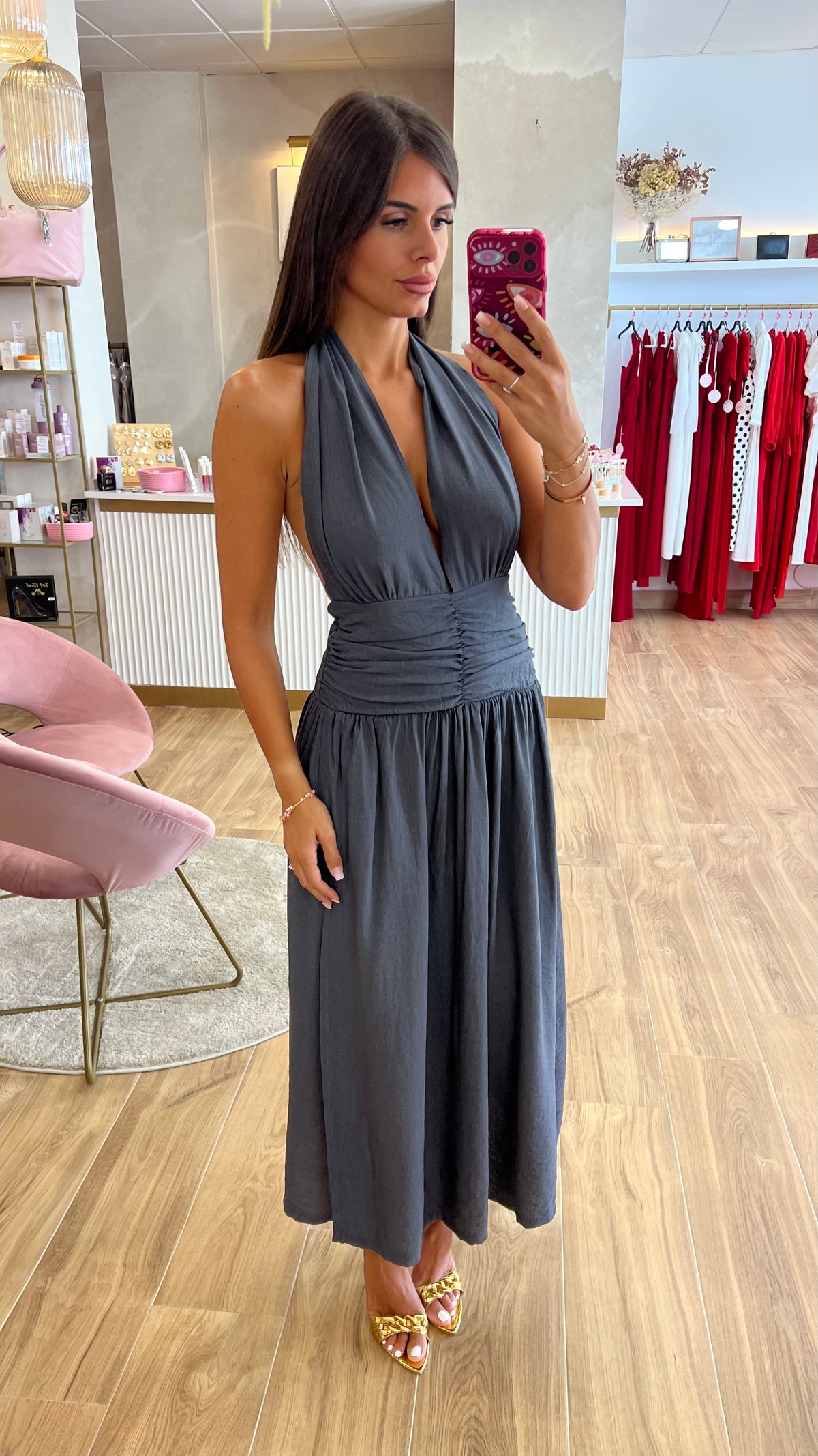 Vestido Halter Gris Oscuro
