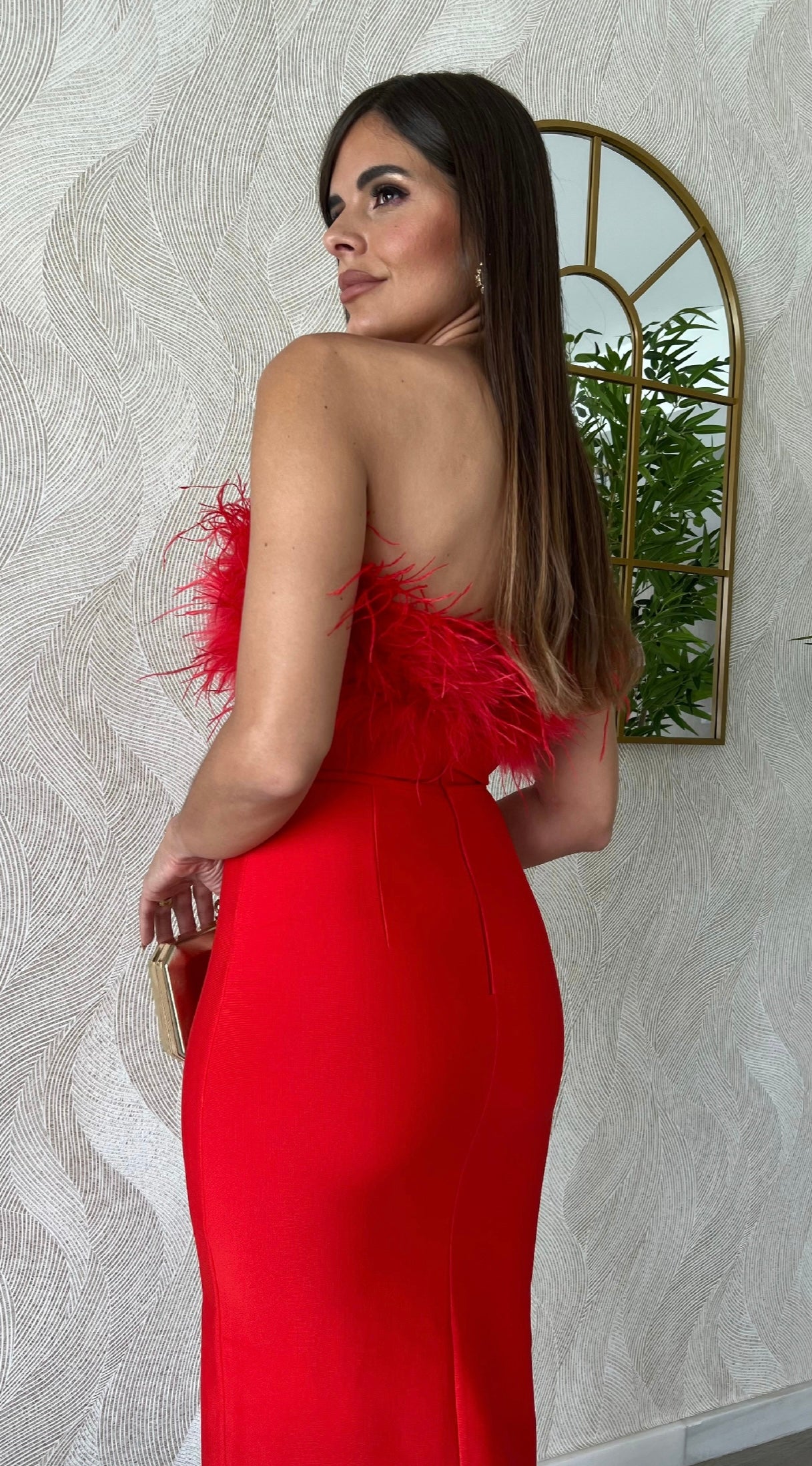 Vestido Bandage Silvia Plumas Rojo