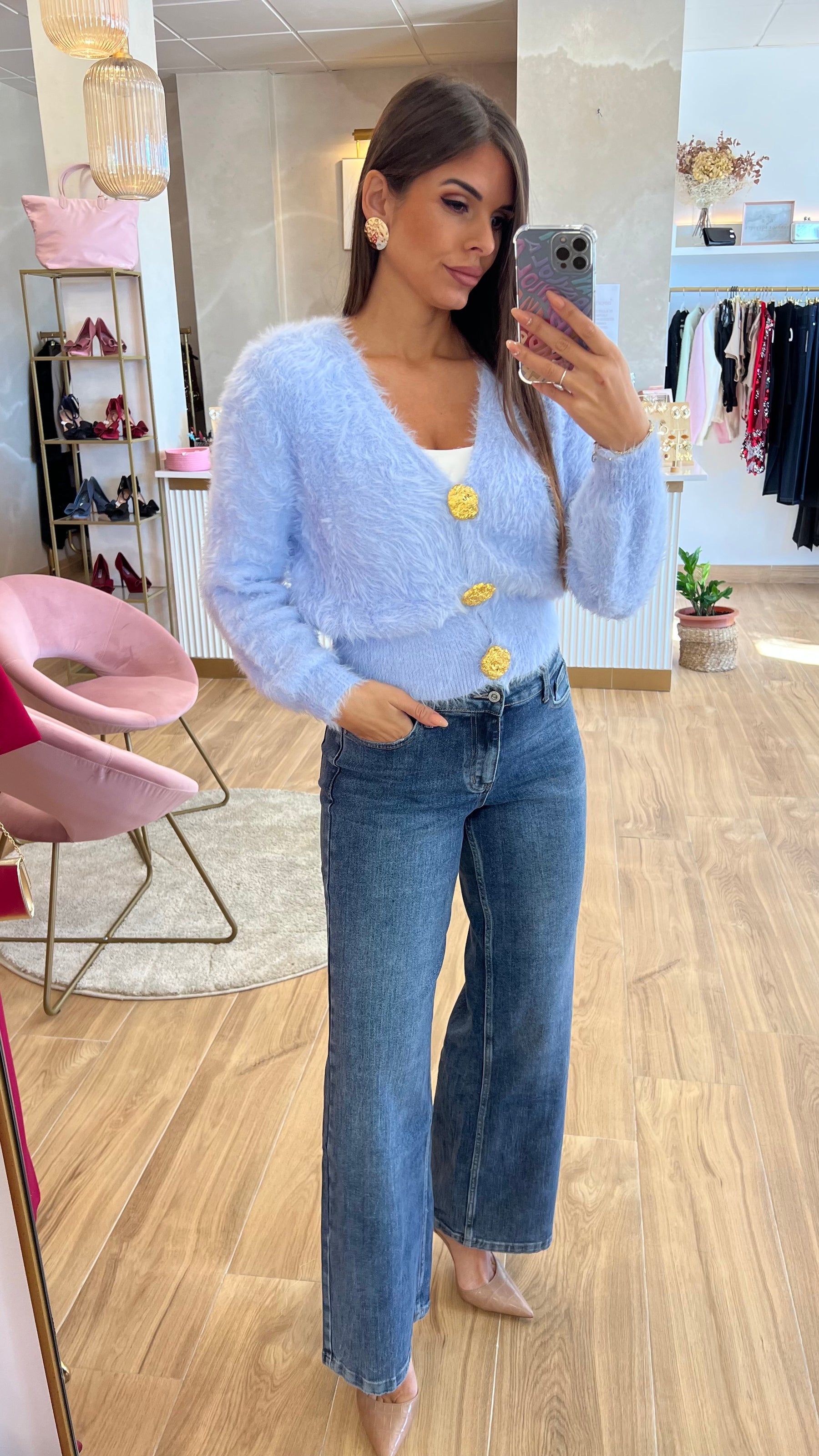 Rebeca Botones Oro Celeste