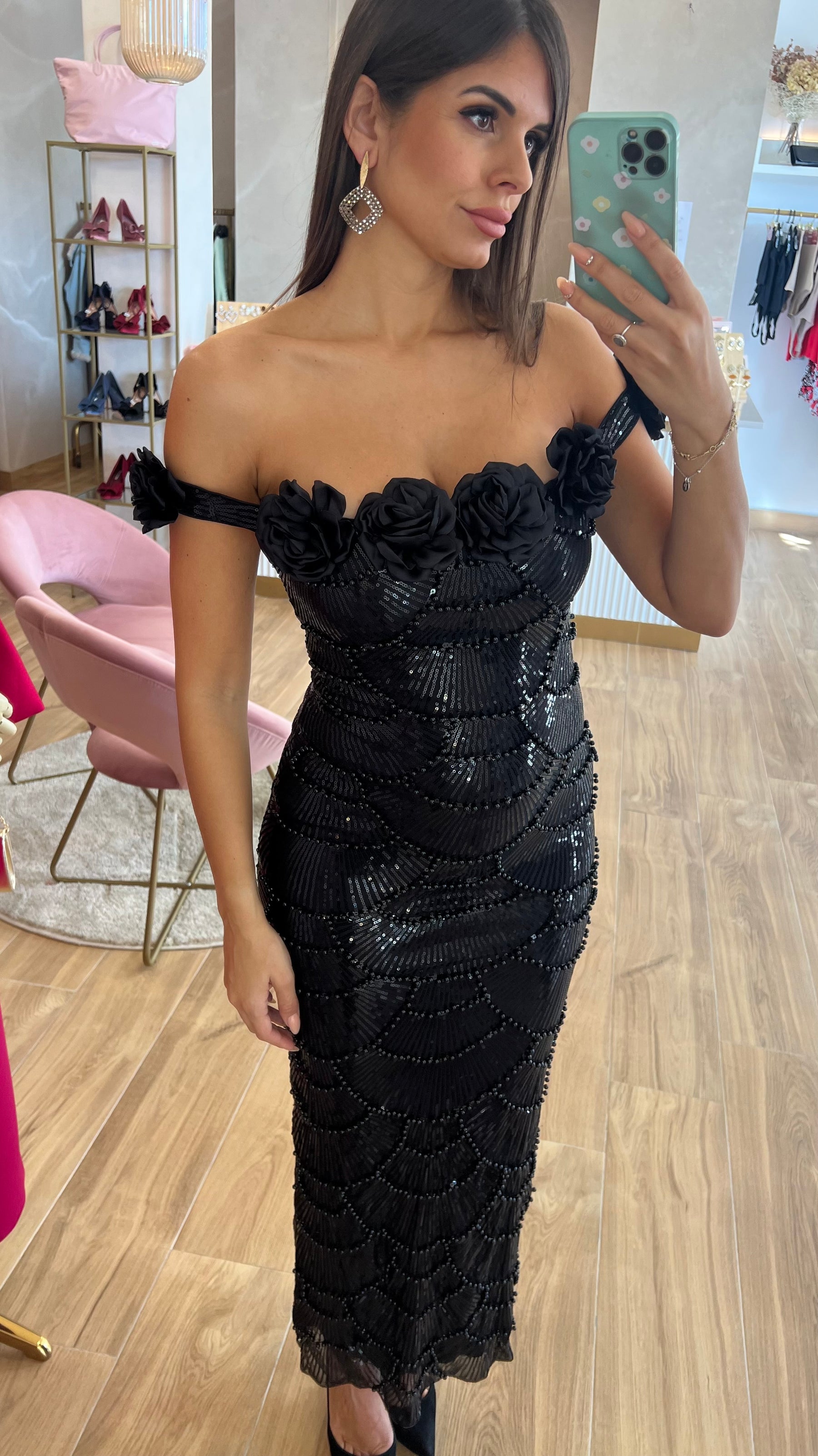 Vestido Ébano Rosas