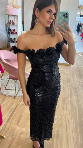 Vestido Ébano Rosas