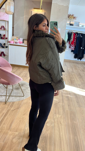 Chaqueta Acolchada Forro Borreguito – Khaki Premium