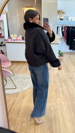 Chaqueta Acolchada Forro Borreguito - Negro Premium