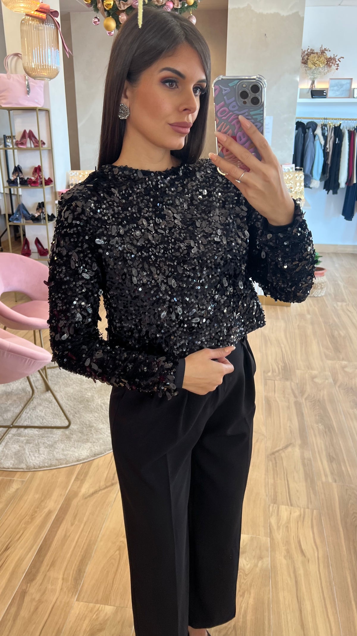 Chaqueta/Top Lentejuelas Reversible Negra