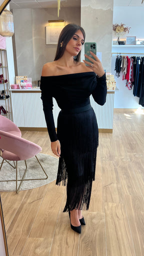 Falda Bandage Midi Flecos Negra