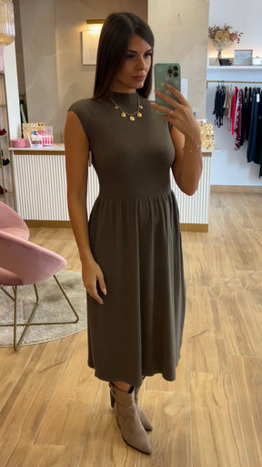 Vestido Punto Canalé Caqui Oscuro