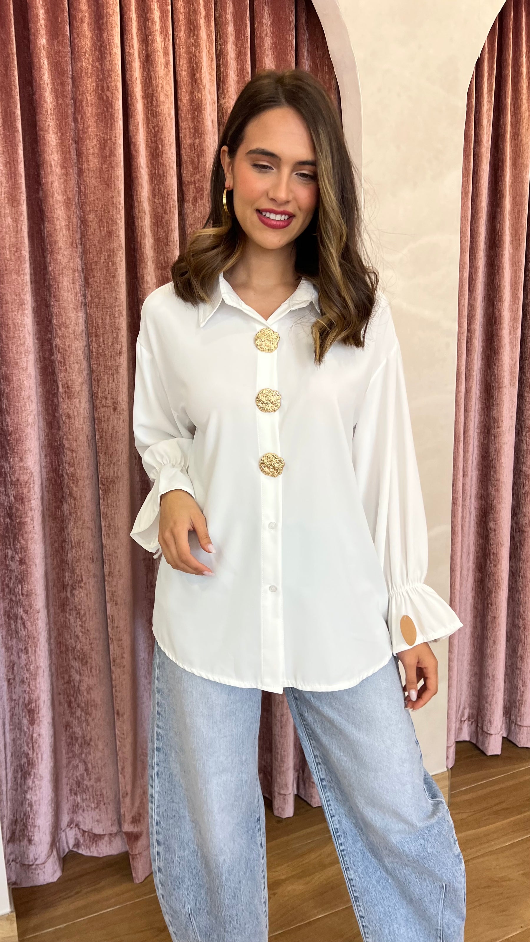 Camisa Botones Oro Blanca