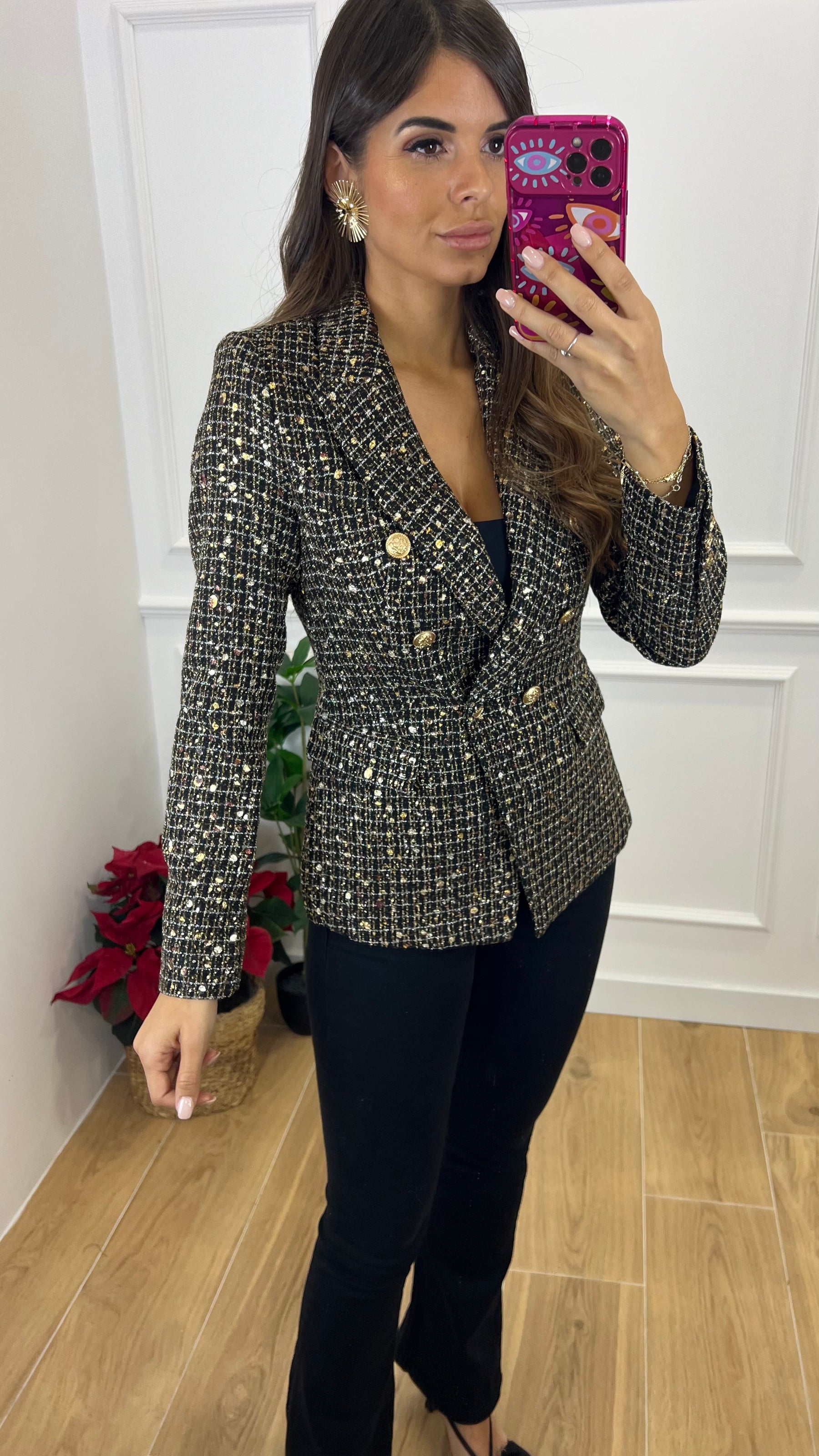 Chaqueta Blazer Negra Tweed