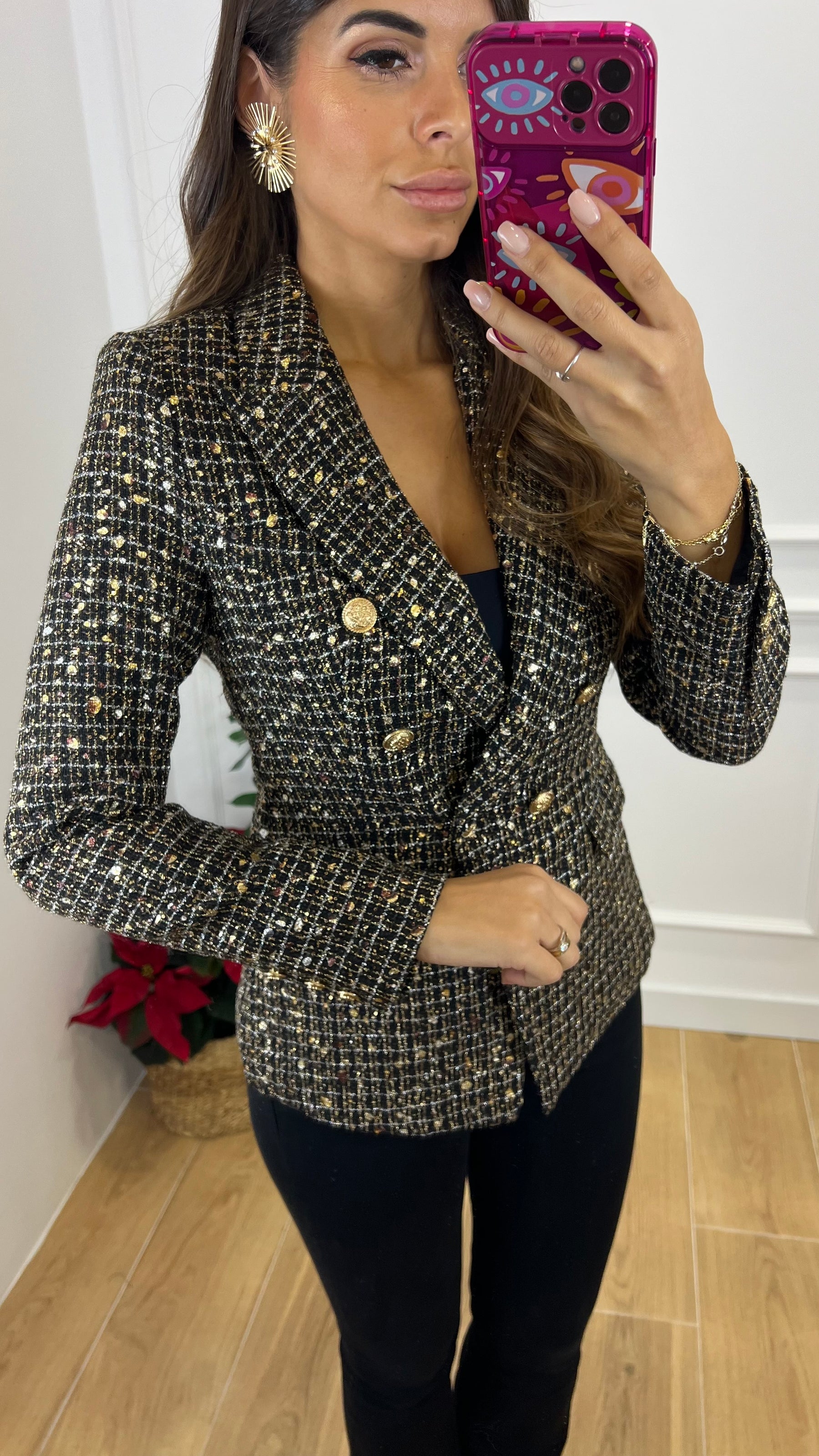 Chaqueta Blazer Negra Tweed