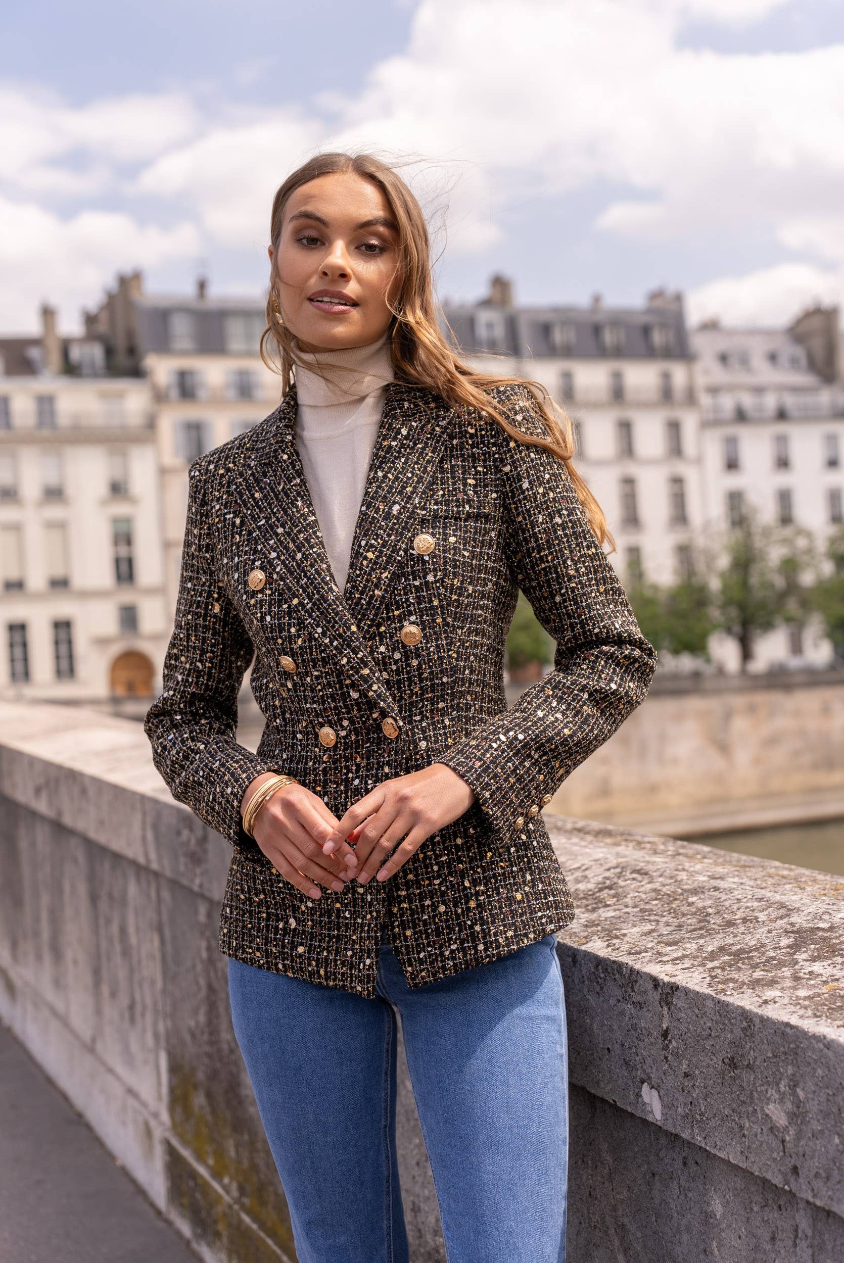 Chaqueta Blazer Negra Tweed