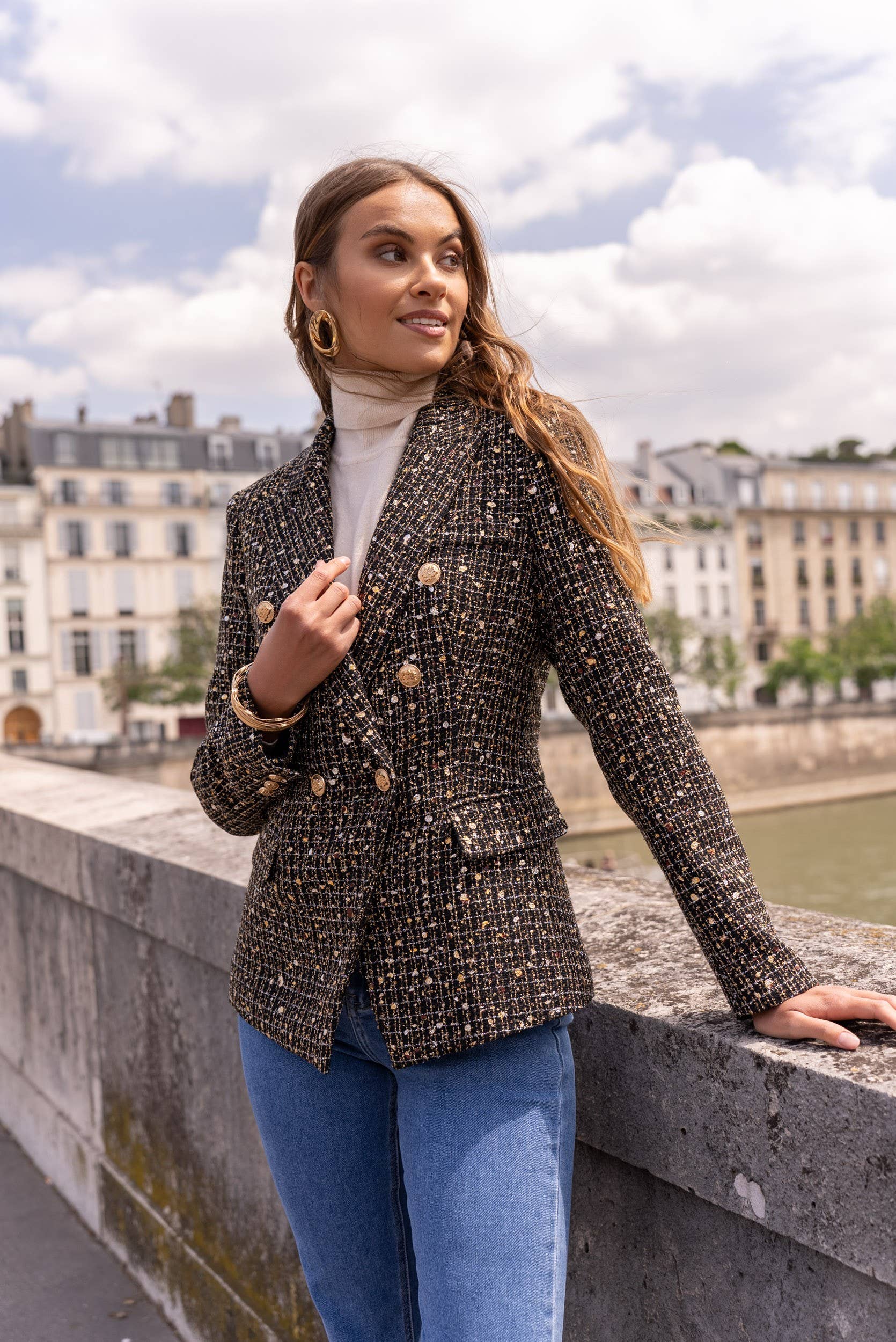 Chaqueta Blazer Negra Tweed