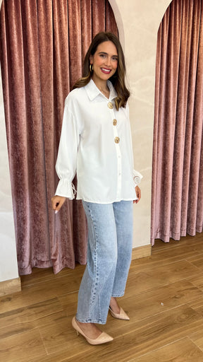 Camisa Botones Oro Blanca