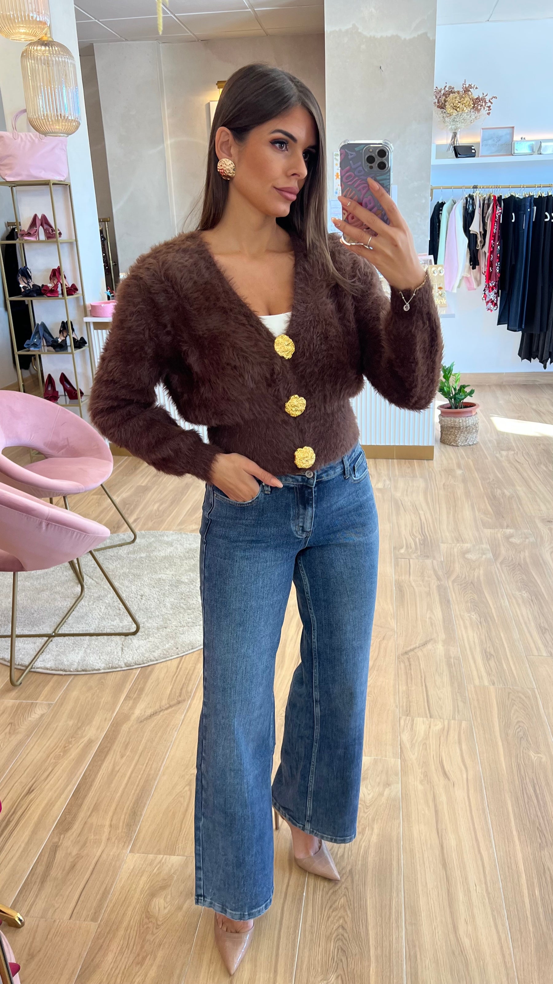 Rebeca Botones Oro Marrón