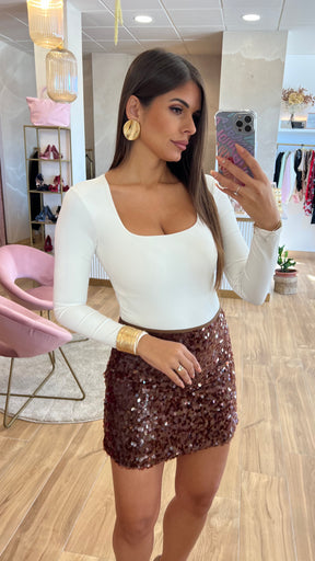 Mini Falda Lentejuelas Cobre-Marrón