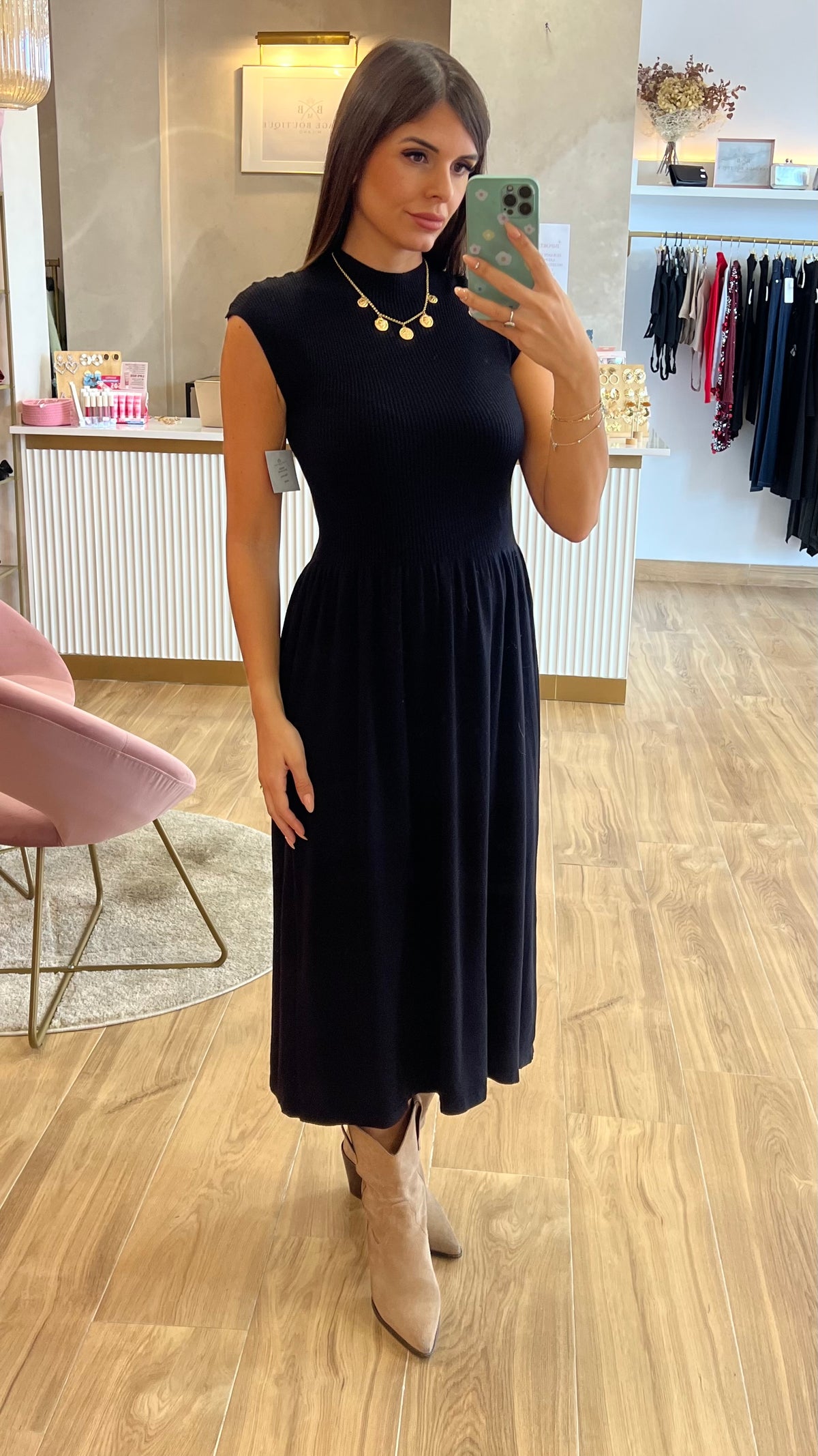 Vestido Punto Canalé Negro