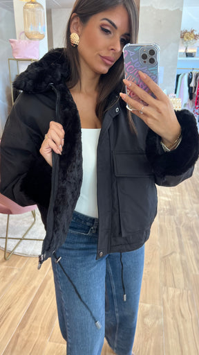 Chaqueta Acolchada Forro Borreguito - Negro Premium
