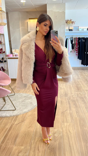 Vestido Drapeado Burdeos