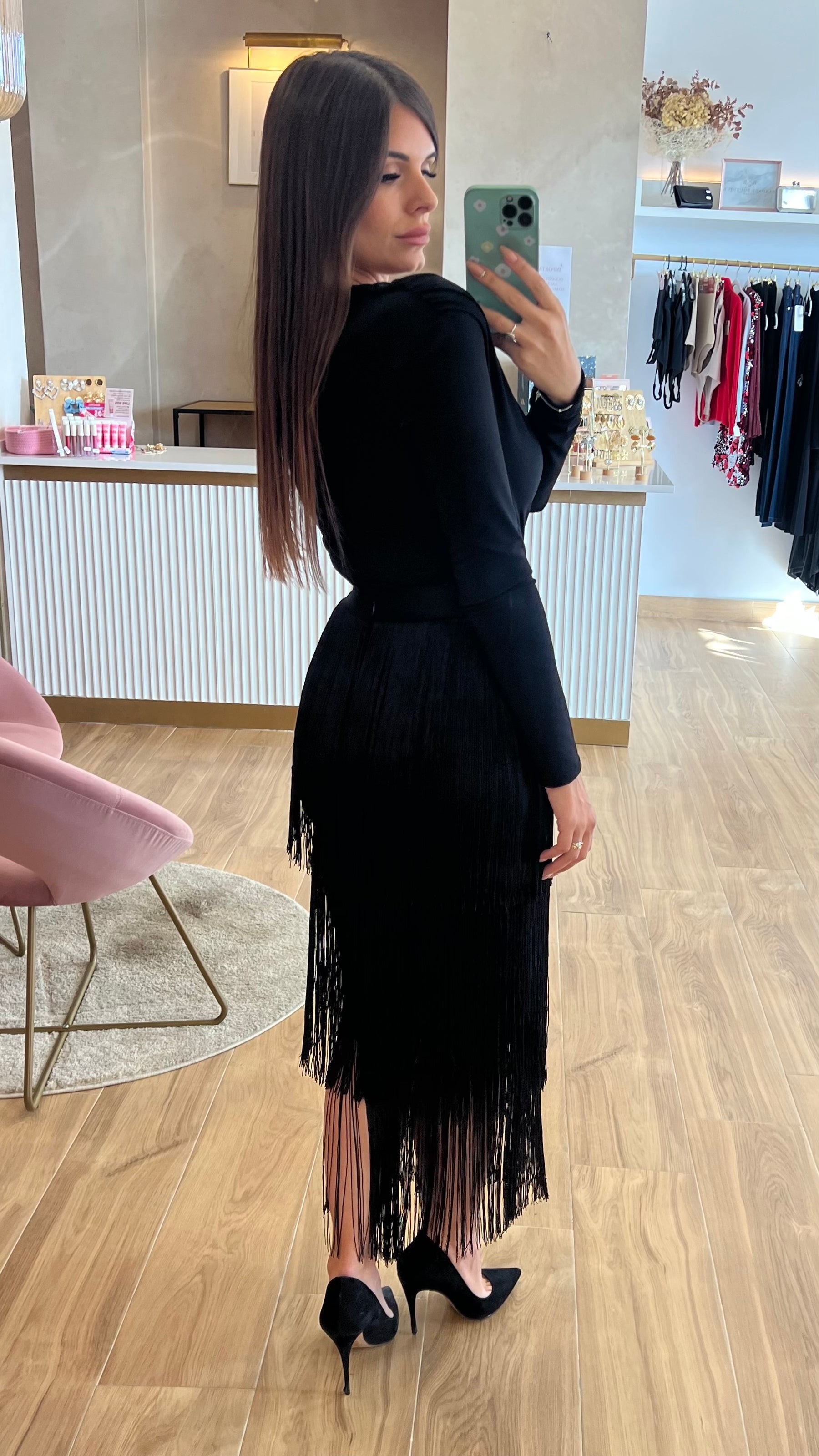 Falda Bandage Midi Flecos Negra