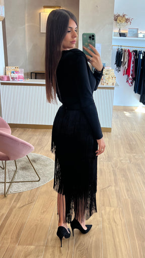 Falda Bandage Midi Flecos Negra