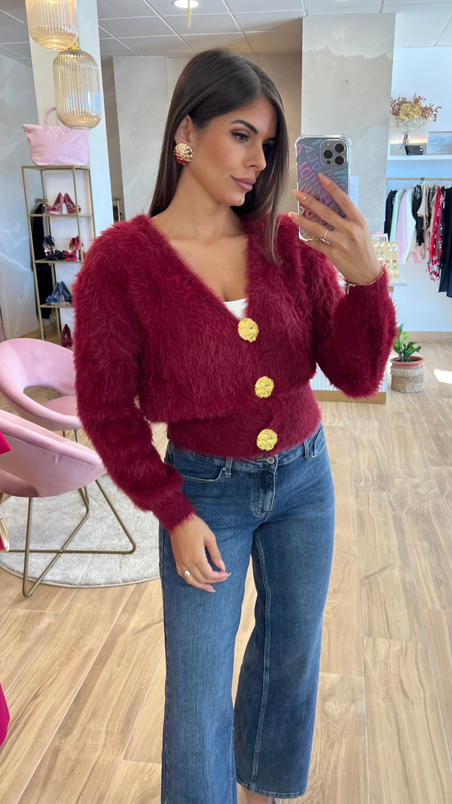 Rebeca Botones Oro Burdeos