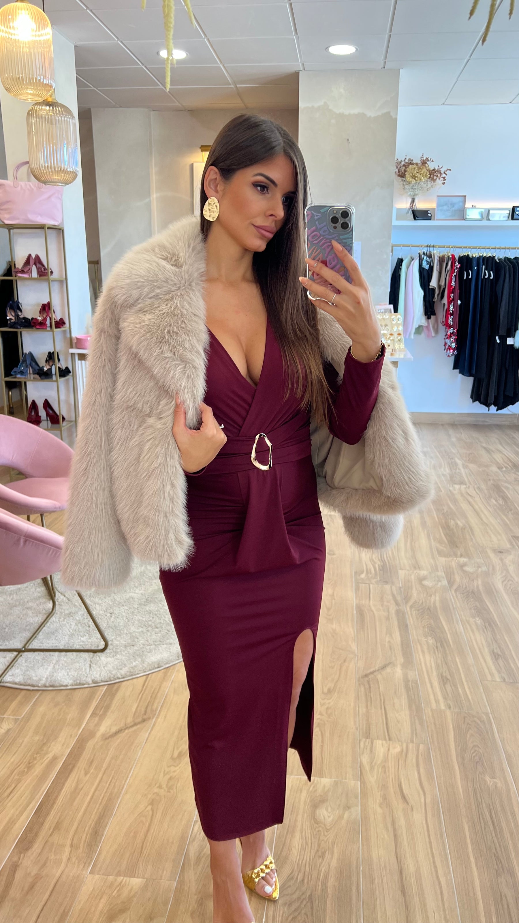 Vestido Drapeado Burdeos