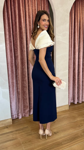 Vestido Escote Bicolor Marino