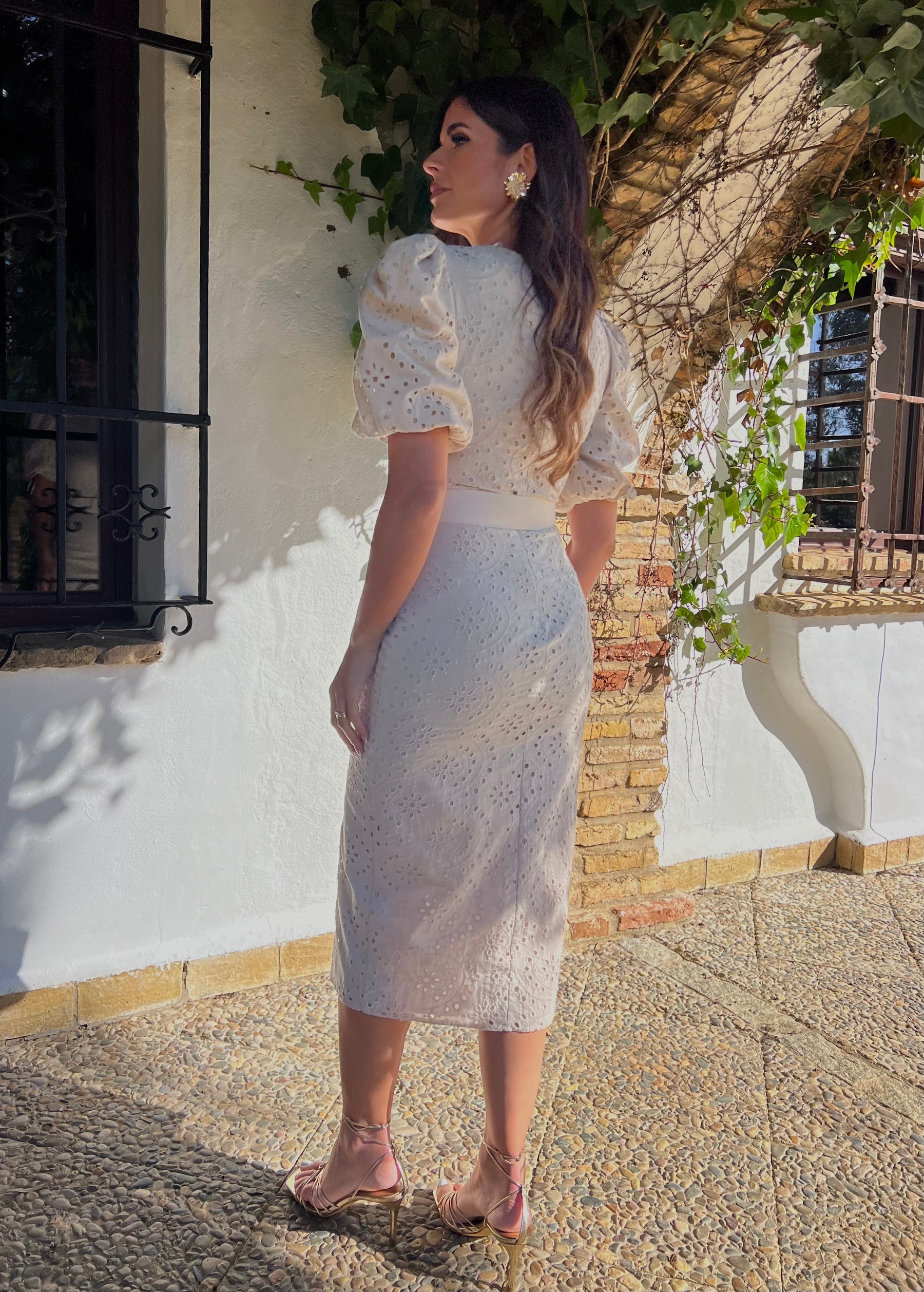 Vestido Brocado Beige