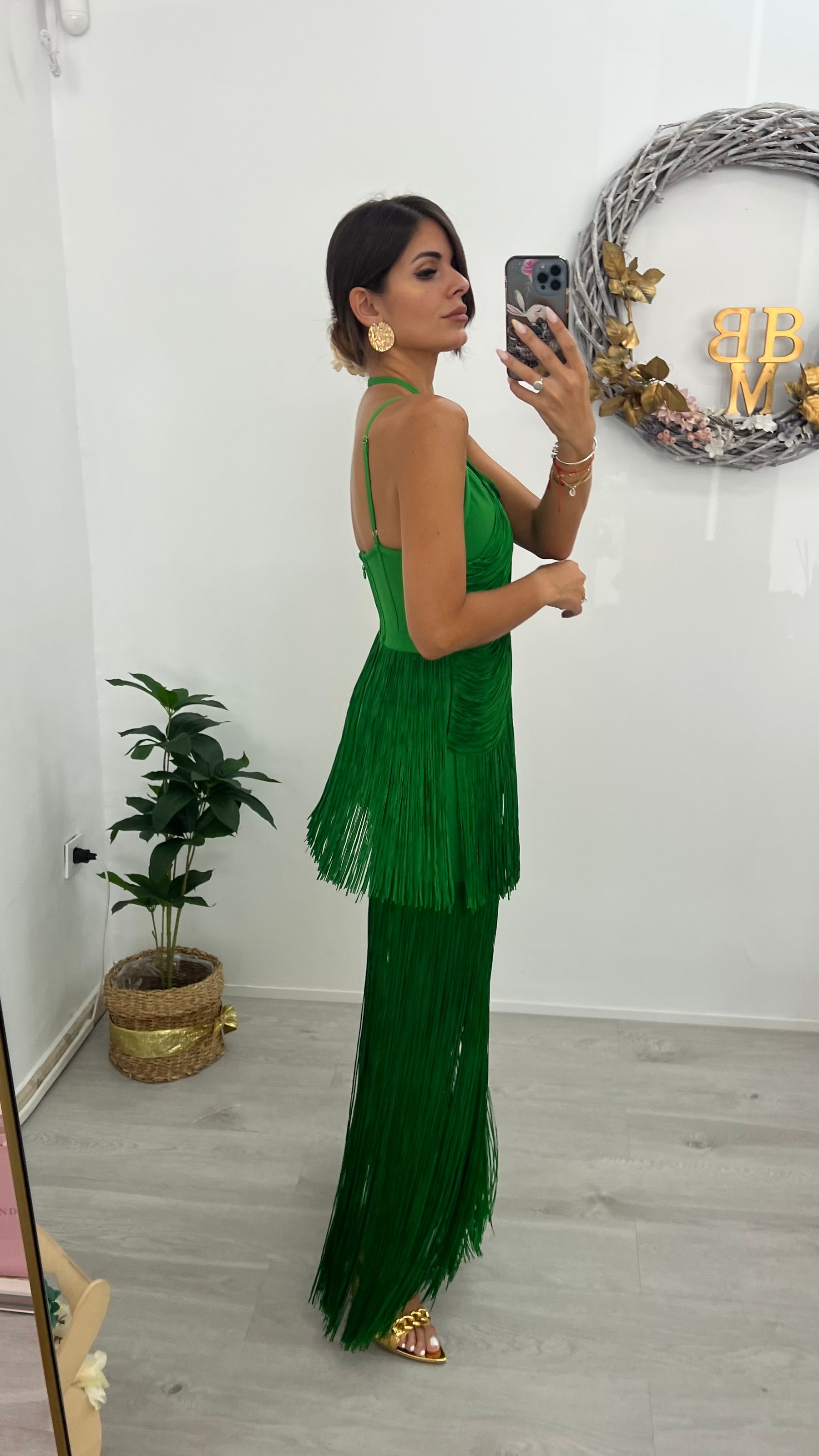 Vestido Bandage Cancún Verde Flecos Edición Limitada
