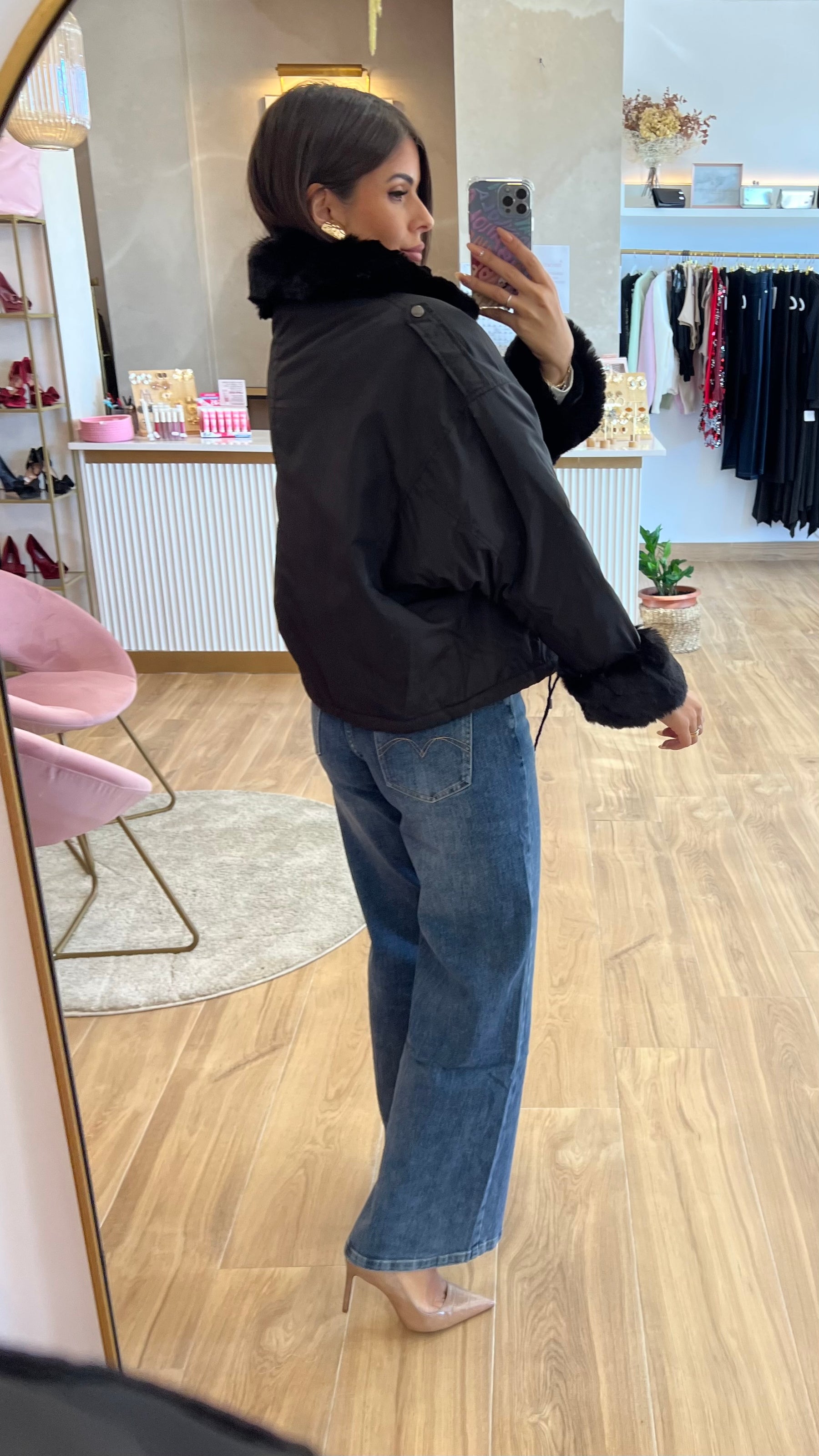 Chaqueta Acolchada Forro Borreguito - Negro Premium