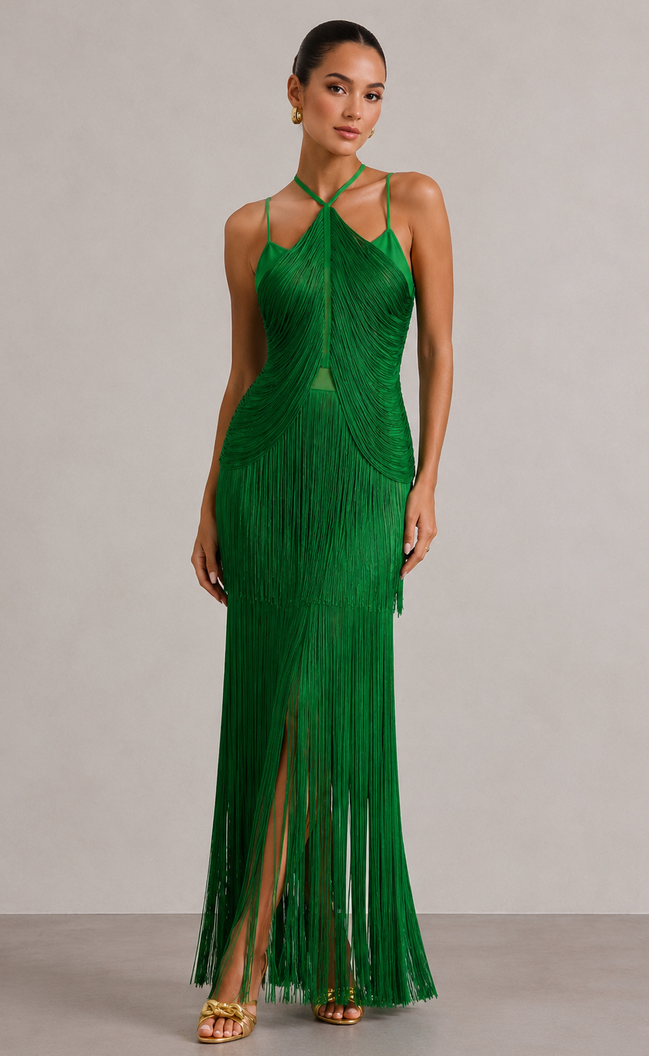 Vestido Bandage Cancún Verde Flecos Edición Limitada