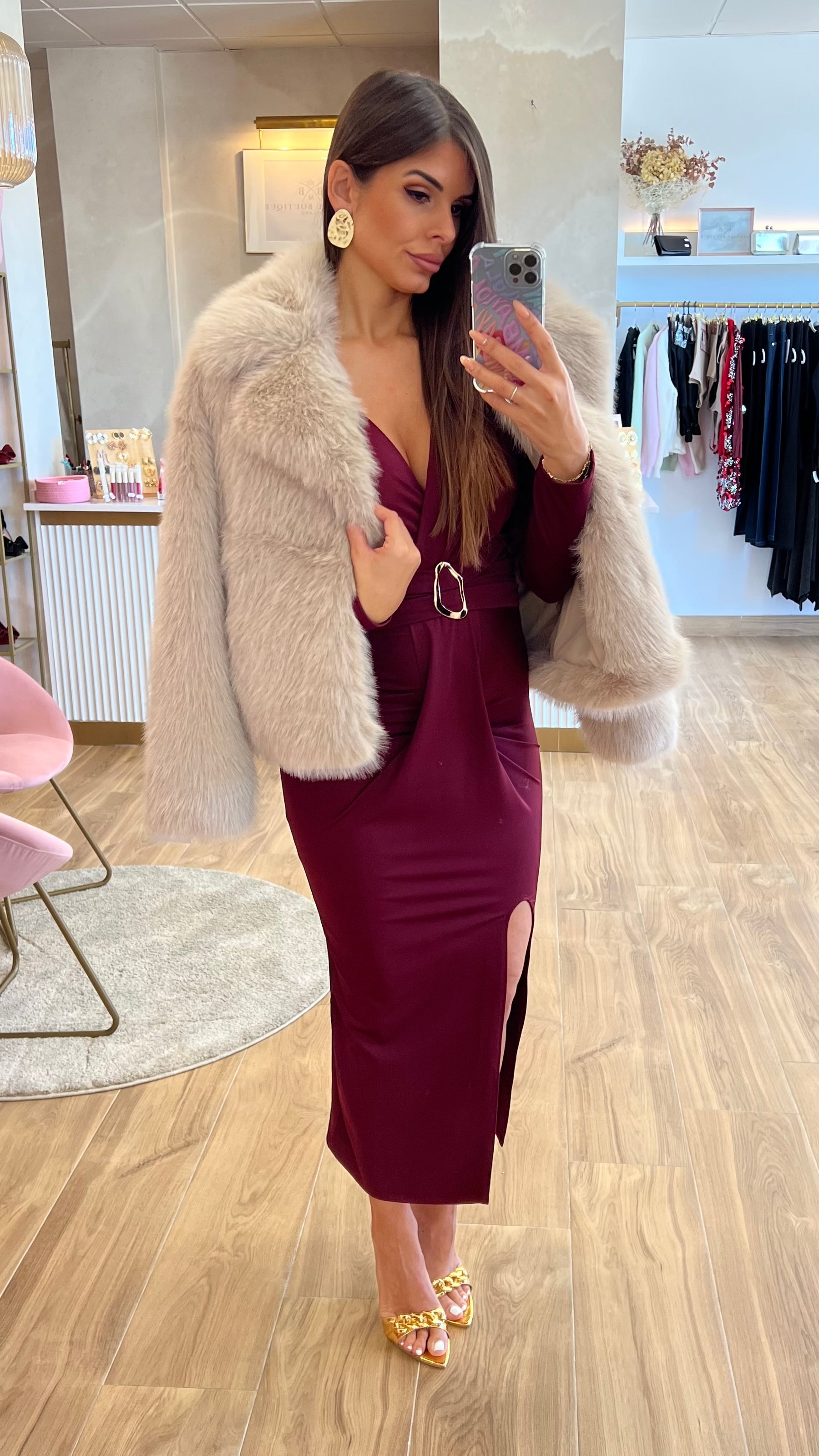 Vestido Drapeado Burdeos