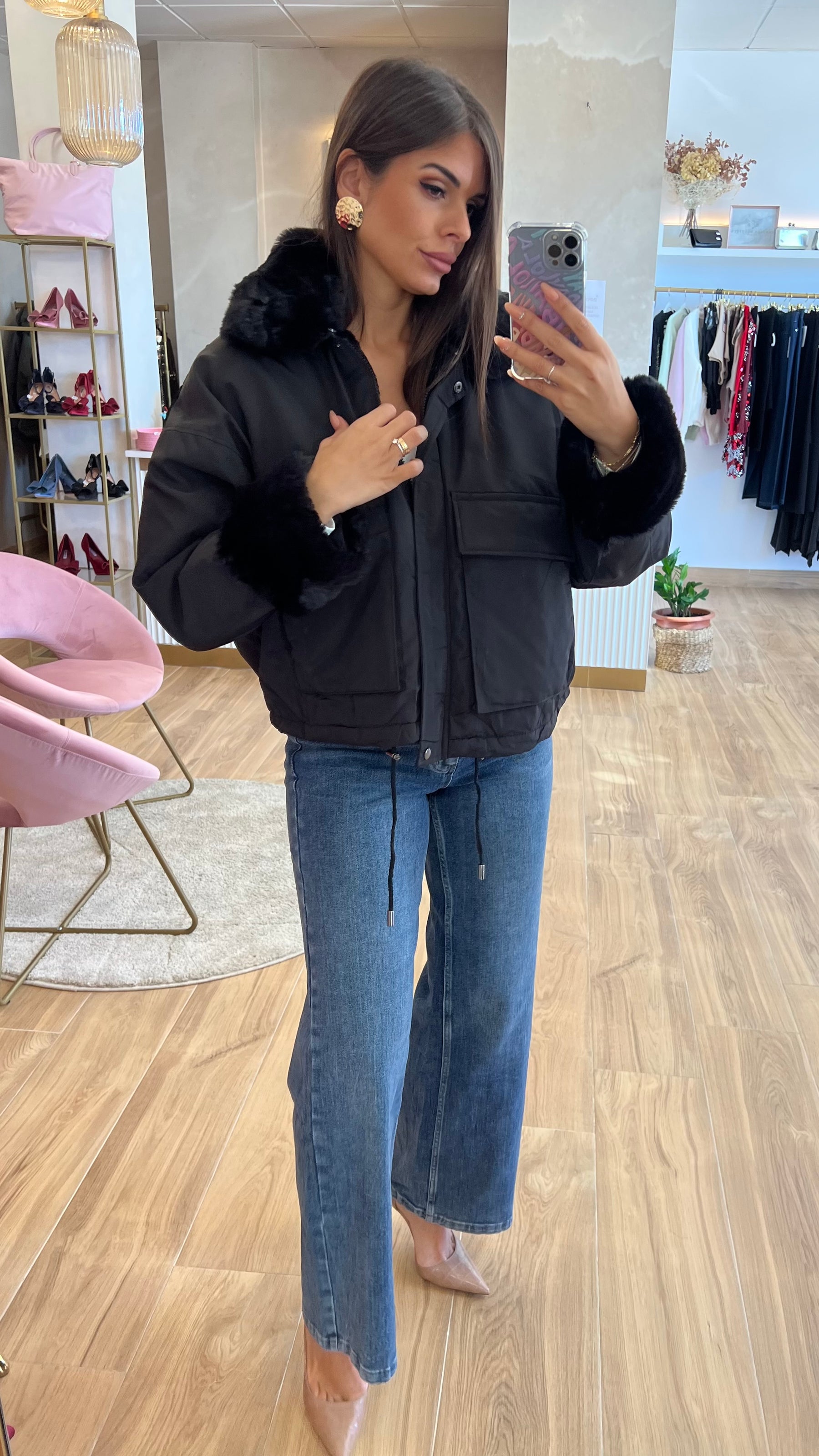 Chaqueta Acolchada Forro Borreguito - Negro Premium