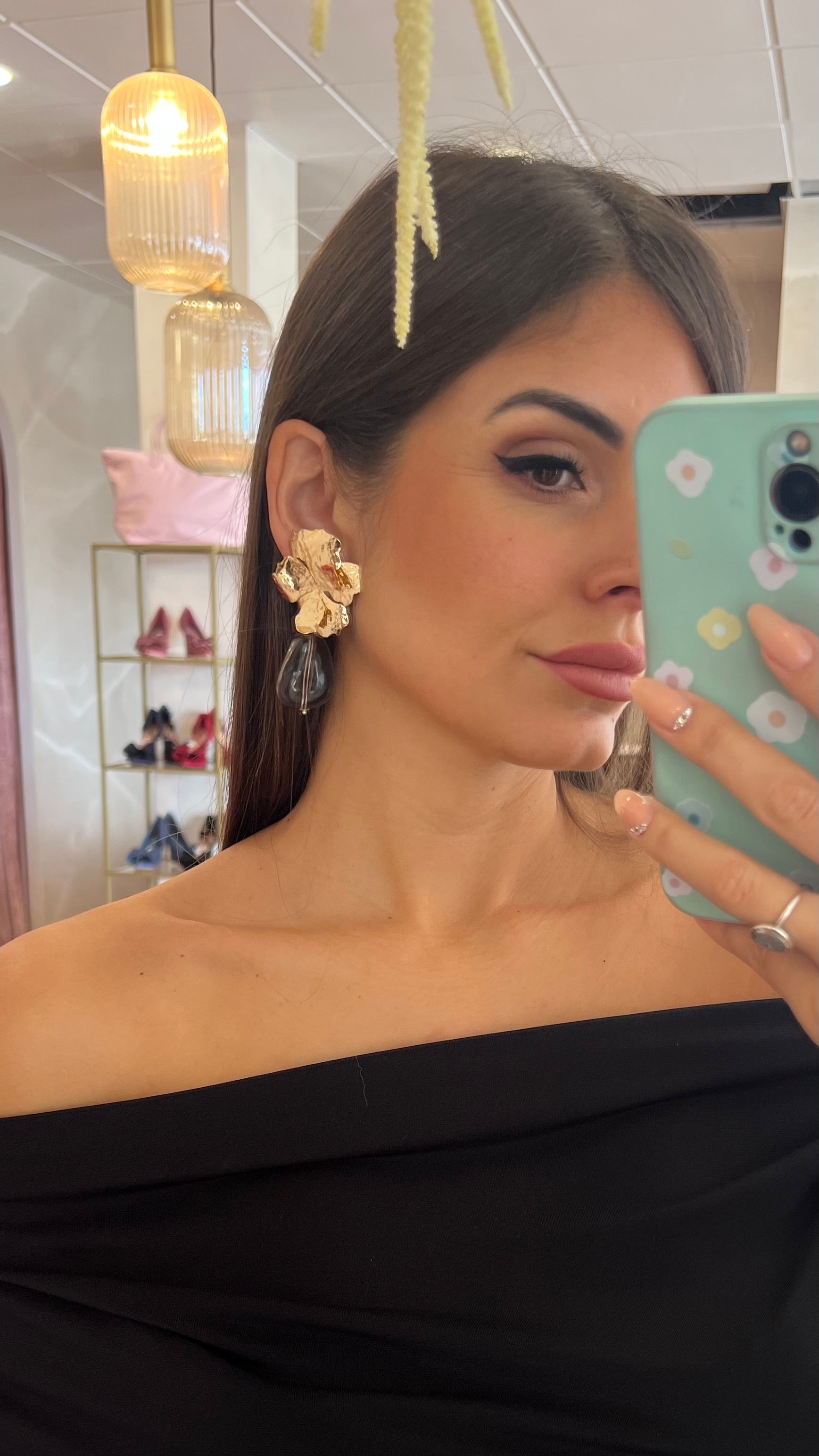 Pendientes Flor Piedra Gris