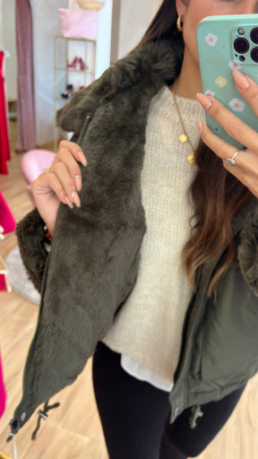 Chaqueta Acolchada Forro Borreguito – Khaki Premium