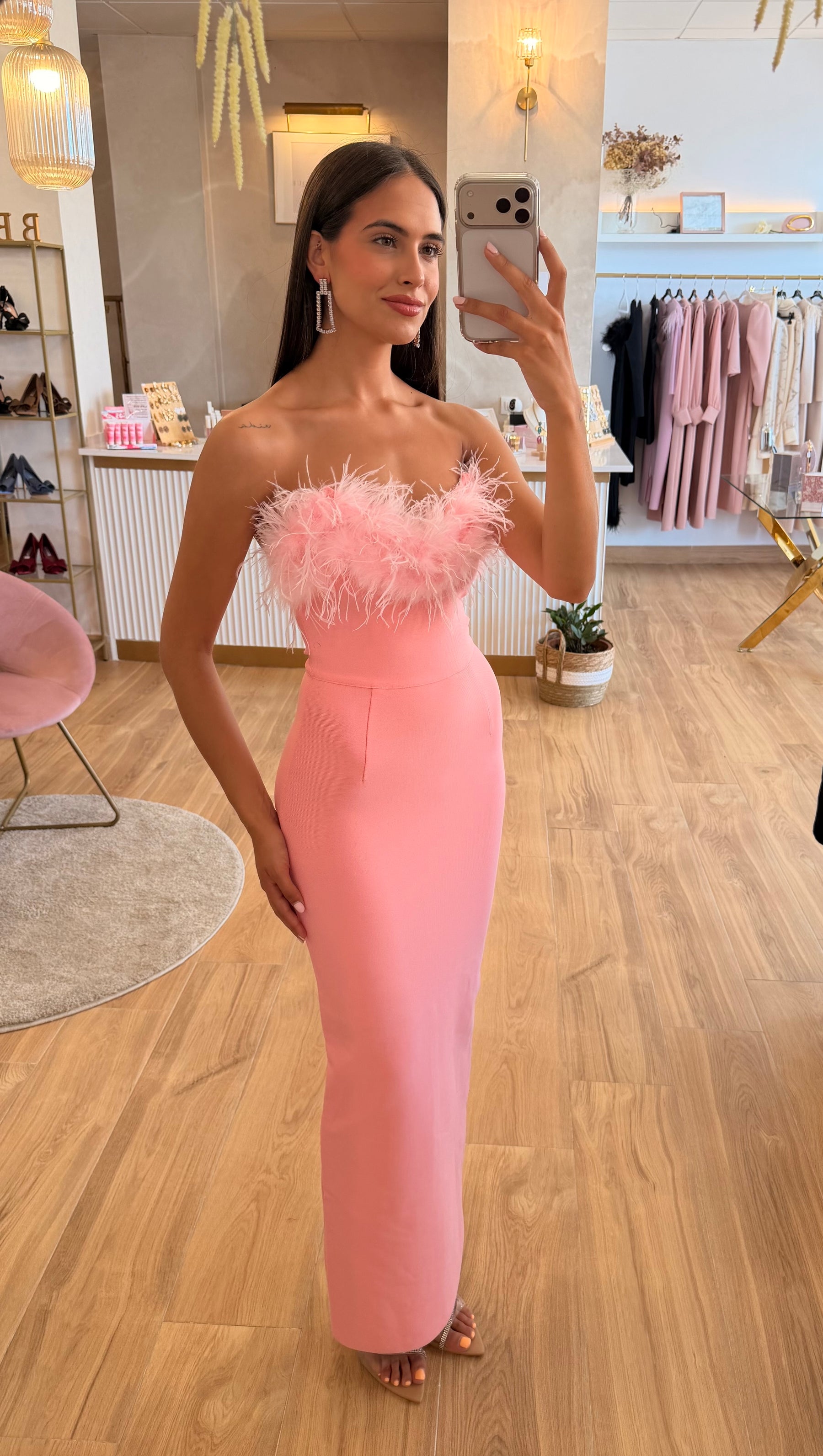 Vestido Bandage Silvia Plumas Rosa