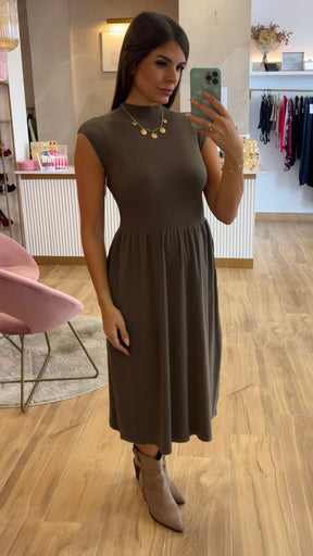 Vestido Punto Canalé Caqui Oscuro