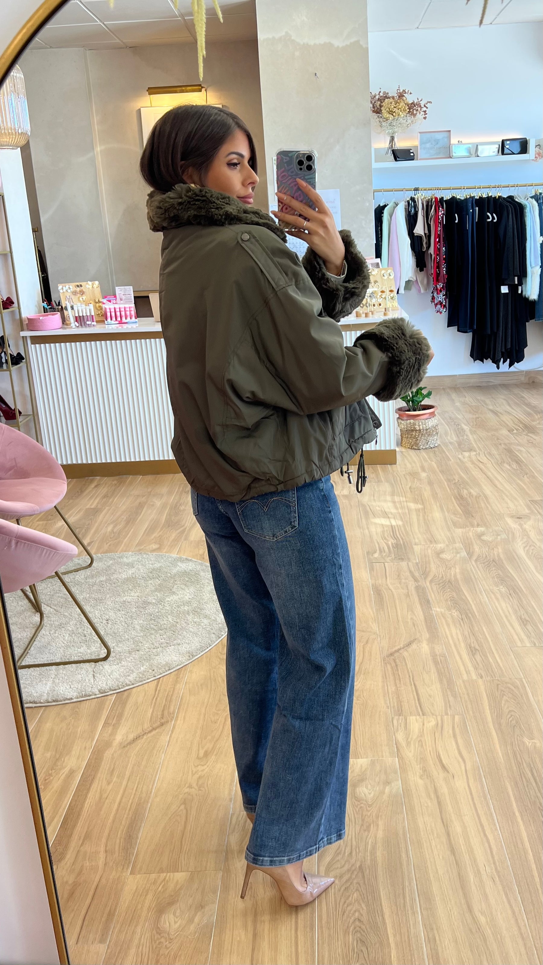 Chaqueta Acolchada Forro Borreguito – Khaki Premium