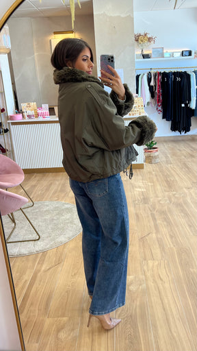 Chaqueta Acolchada Forro Borreguito – Khaki Premium