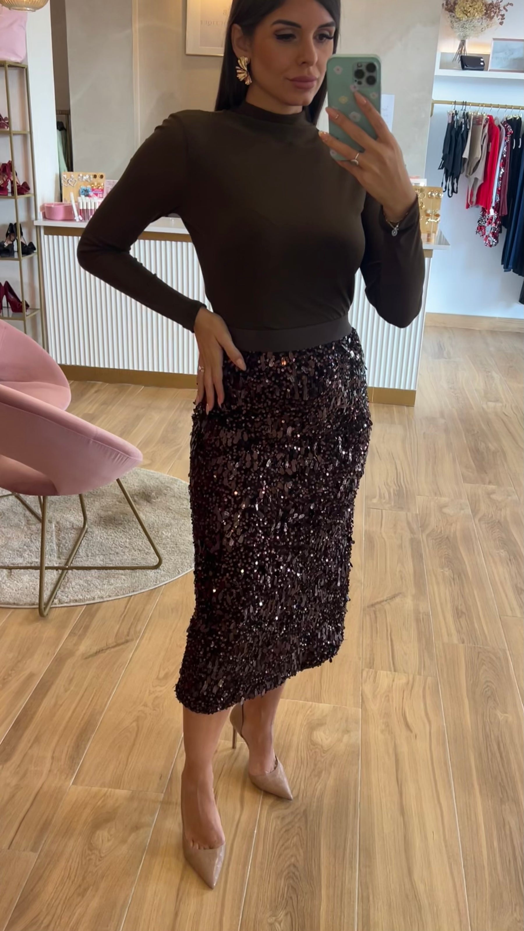 Falda Lentejuelas Marrón