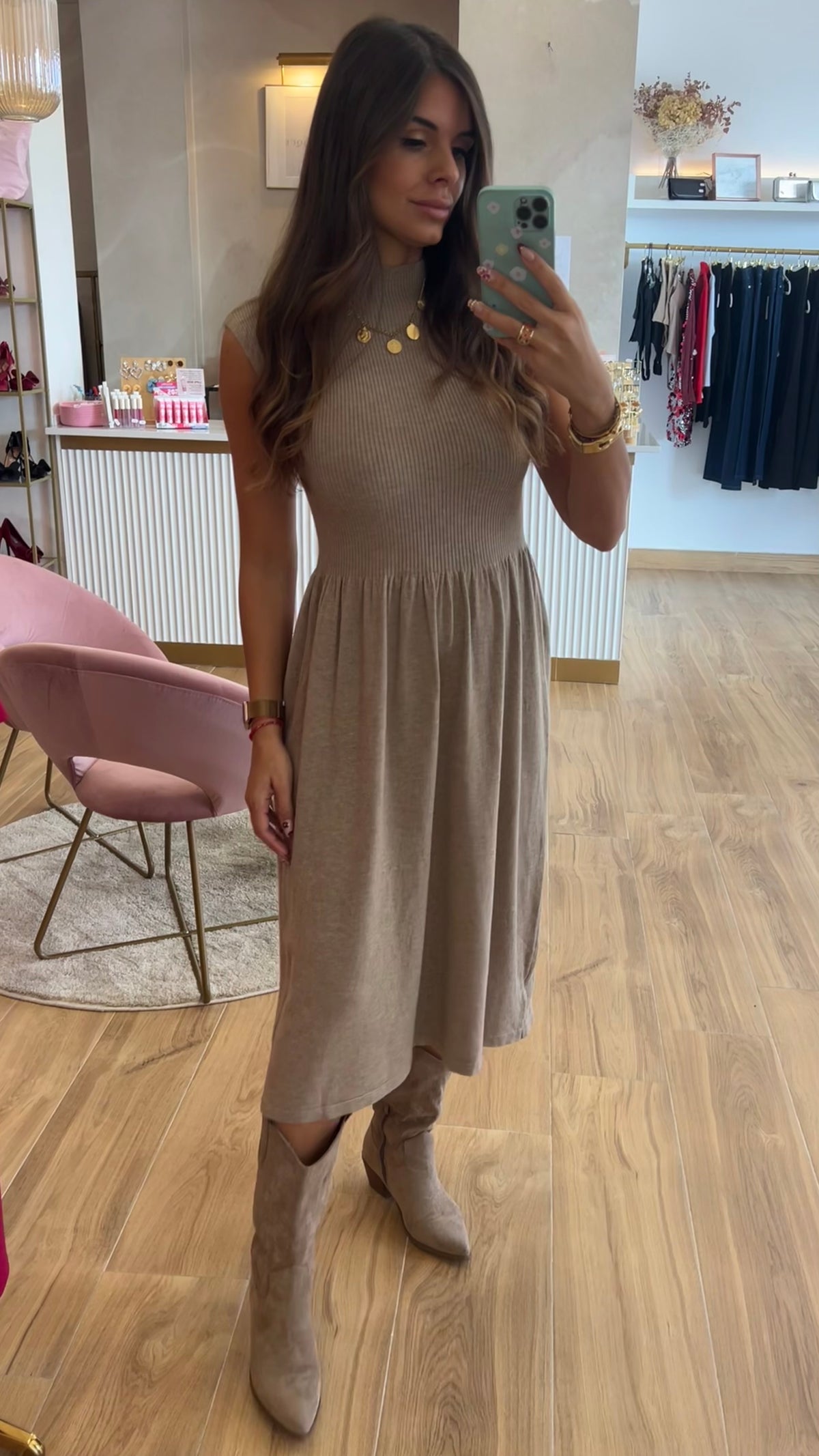 Vestido Punto Canalé Topo